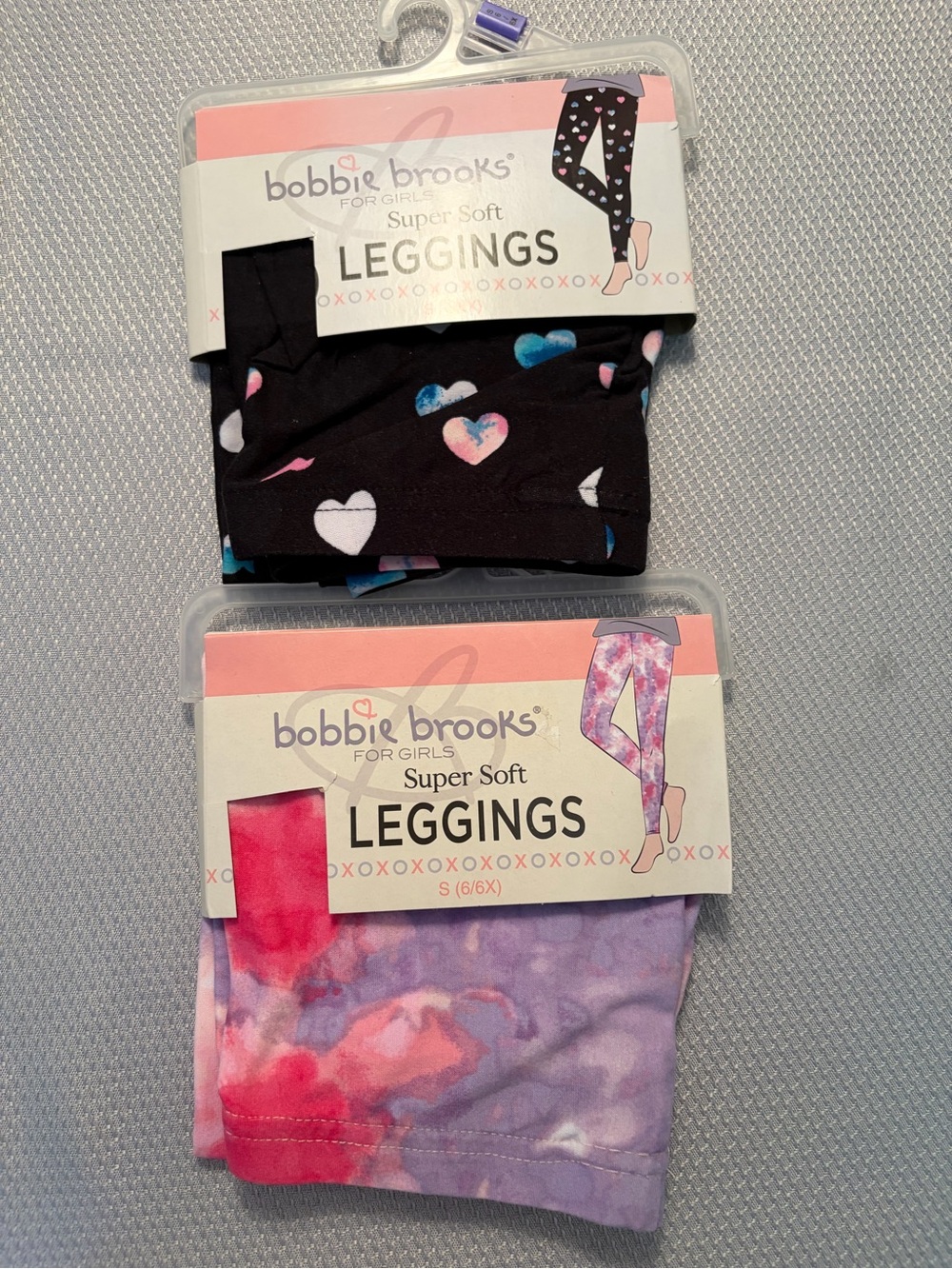 Bobbie Brooks Girls' Black Heart Print & Purple Watercolor Leggings Set
